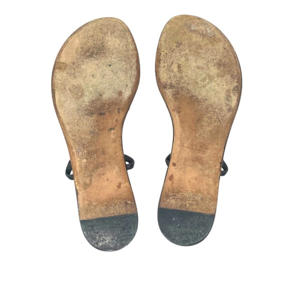 Gucci Thong Sandals Interlocking GG Logo White Gold Black Leather Flats 37.5 - Picture 11 of 11